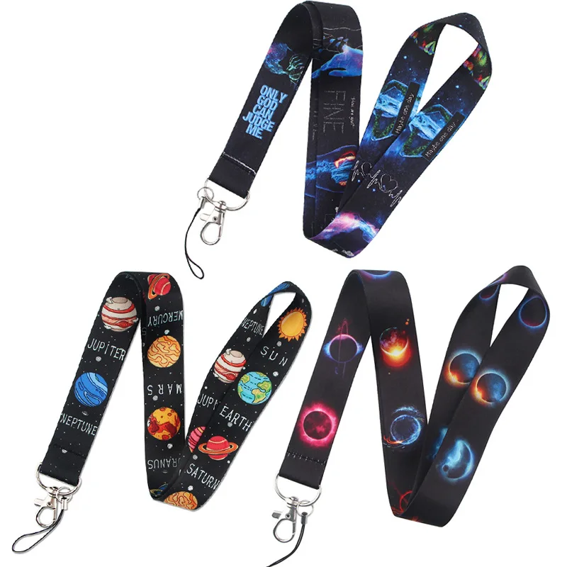 Neck Hanging Phone Holder - 우주 행성 끈 키체인, 귀여운 달