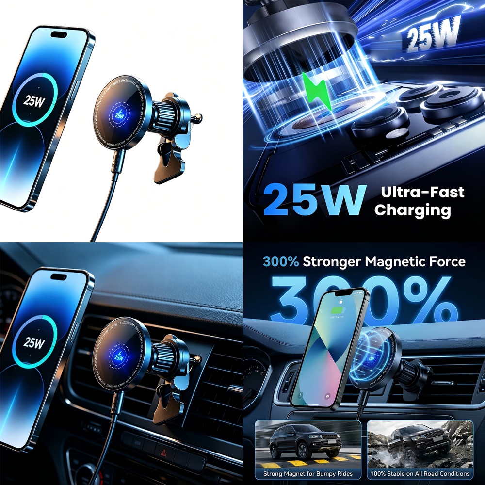 Phone Cooling Fan - 25W 초고속 마그네틱 무선 차량용 충전기