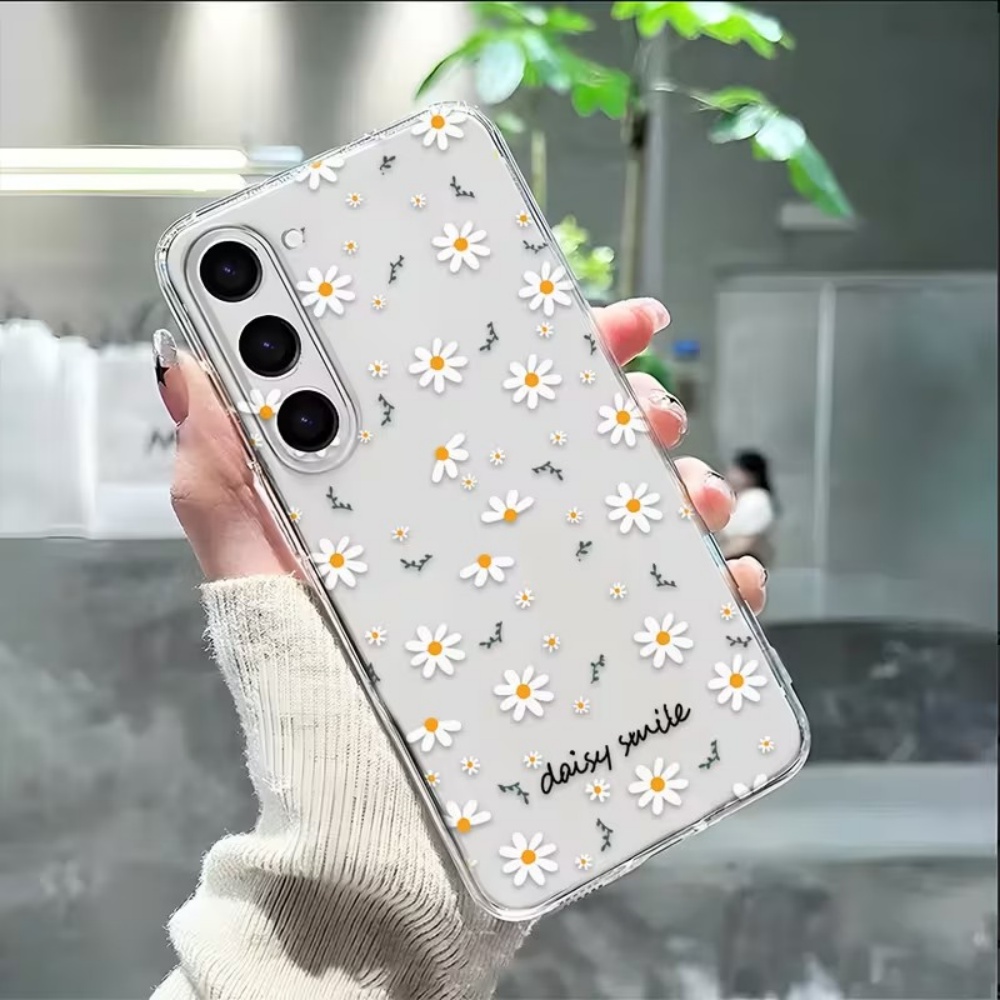 Yellow Phone Accessories - 노란색 흰색 데이지 꽃무늬 삼성 갤럭시