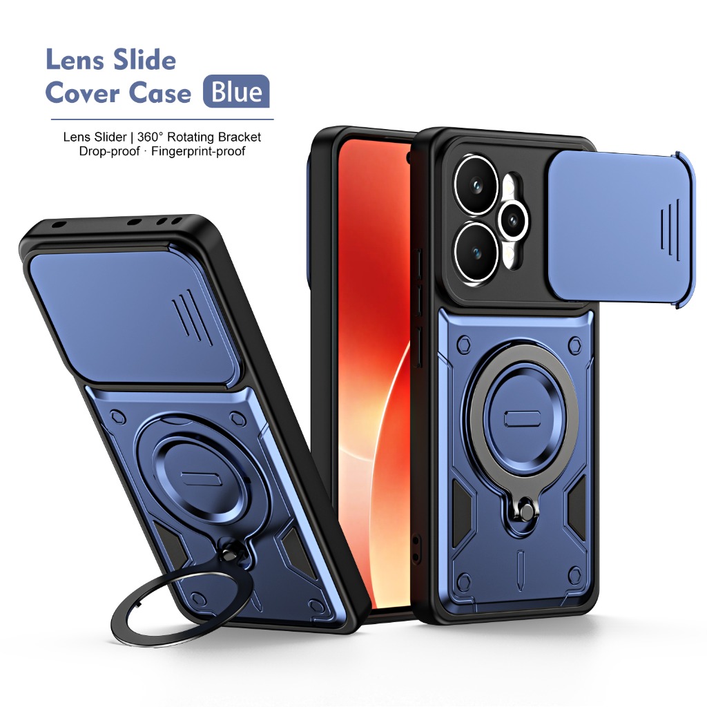 Phone Accessories Ring Holder - 슬라이드 카메라 커버가 있는 360도 보호