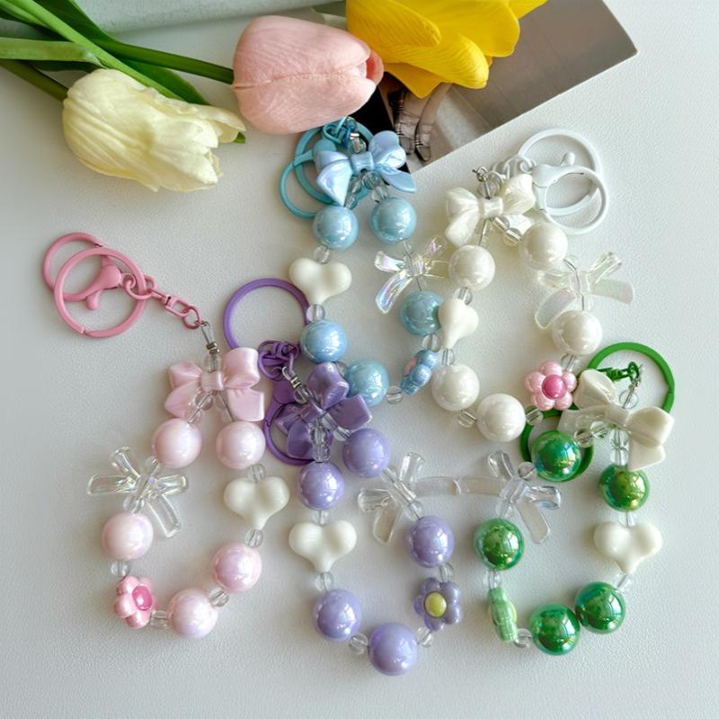 새로운 캔디 컬러 하트 리본 비즈 폰 체인 1개 귀여운 - Phone Accessories For Teen Girls 리뷰 및 가격