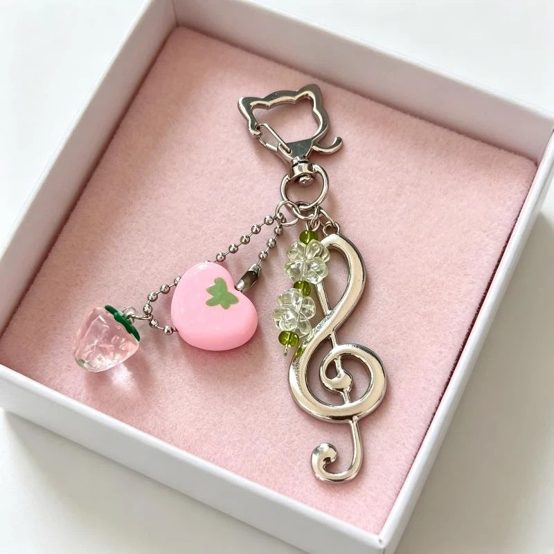 귀여운 딸기 별 키체인 폰 끈 카와이 핑크 실버 음표  - Phone Accessories For Teen Girls 리뷰 및 가격