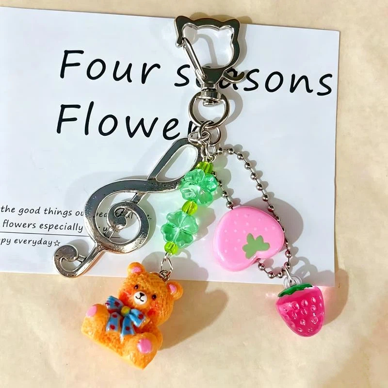 귀여운 딸기 별 키체인 폰 끈 카와이 핑크 실버 음표  - Phone Accessories For Teen Girls 리뷰 및 가격