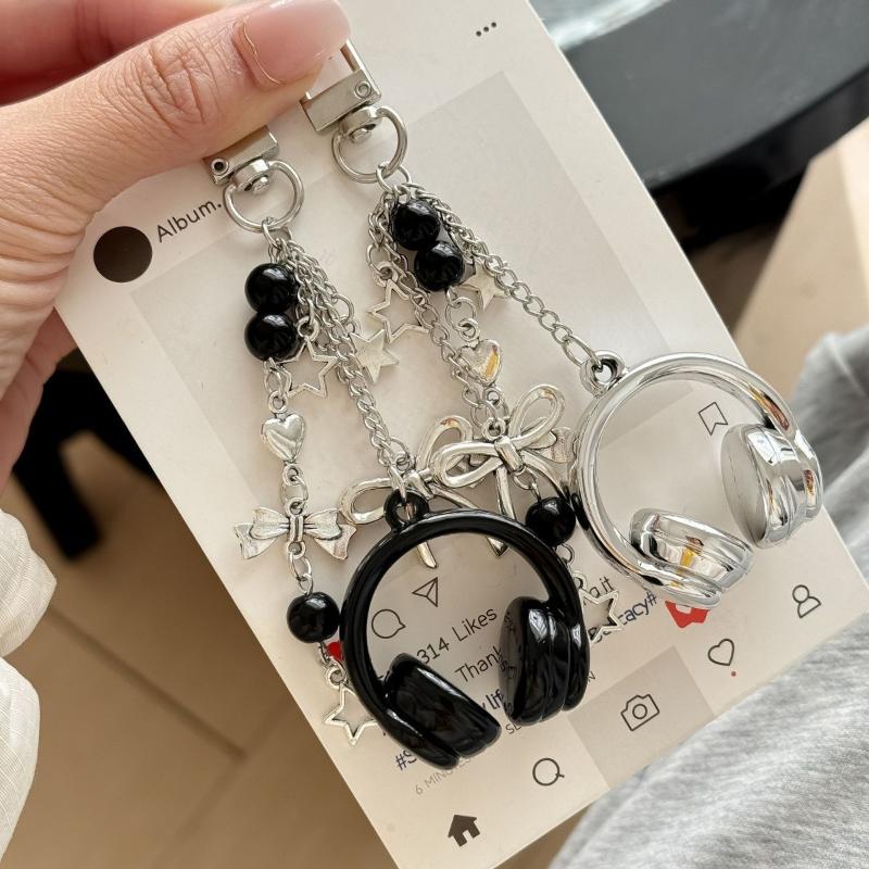 【IIOO】2개/세트 음악 이어폰 모양 열쇠고리 실버  - Phone Accessories For Teen Girls 리뷰 및 가격