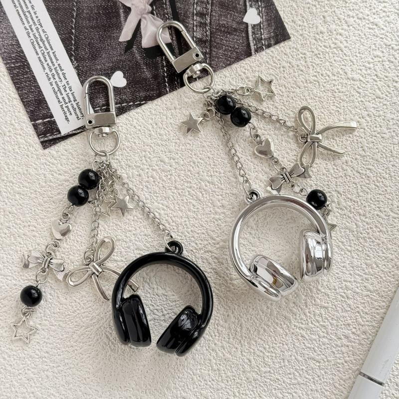 【IIOO】2개/세트 음악 이어폰 모양 열쇠고리 실버  - Phone Accessories For Teen Girls 리뷰 및 가격