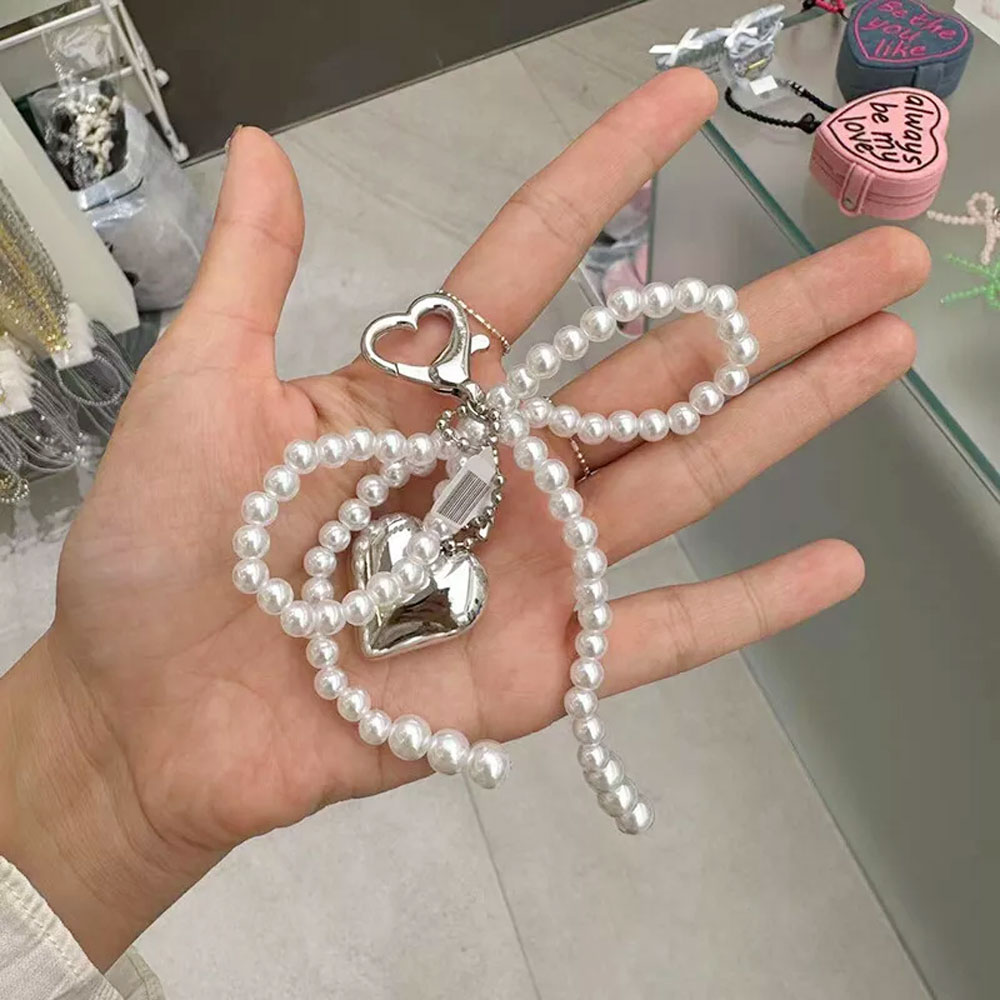 귀여운 리본 진주 폰 펜던트 체인 Y2K 하트 참 스트 - Phone Accessories For Android 리뷰 및 가격